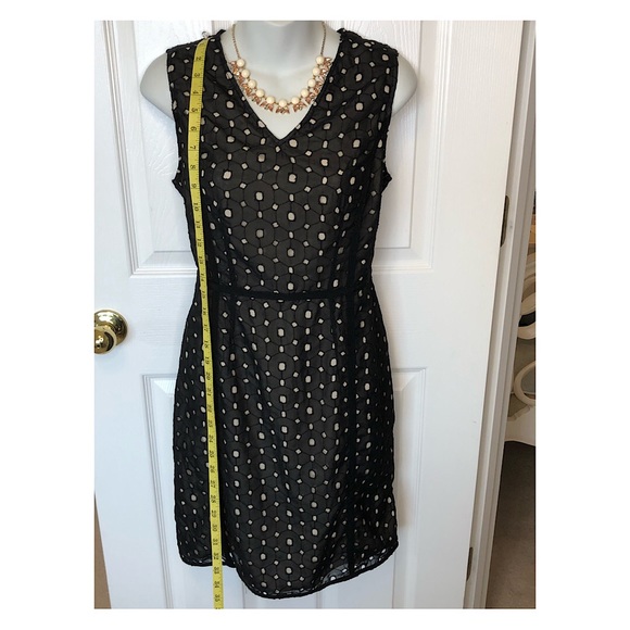 Black & Taupe Sleeveless Sheer Overlay Dress 8 knee Length for Work, Date night - Picture 2 of 8